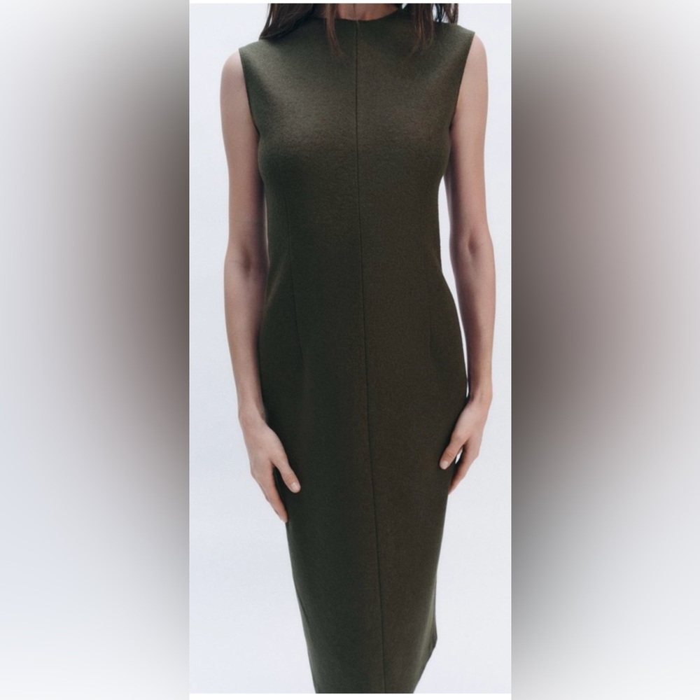 Zara 100% Wool Sleeveless Olive Dress XS